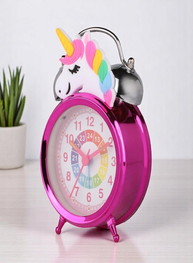 De'rons Twin Bell Analog Table Alarm Clock with Backlight for Heavy Sleepers Alarm Clock for Students Funny Cute Cartoon Unicorn Shape Alarm Clock for Girls Kids Boys Bedroom 12 x 8 cm (Pink) - Image 2
